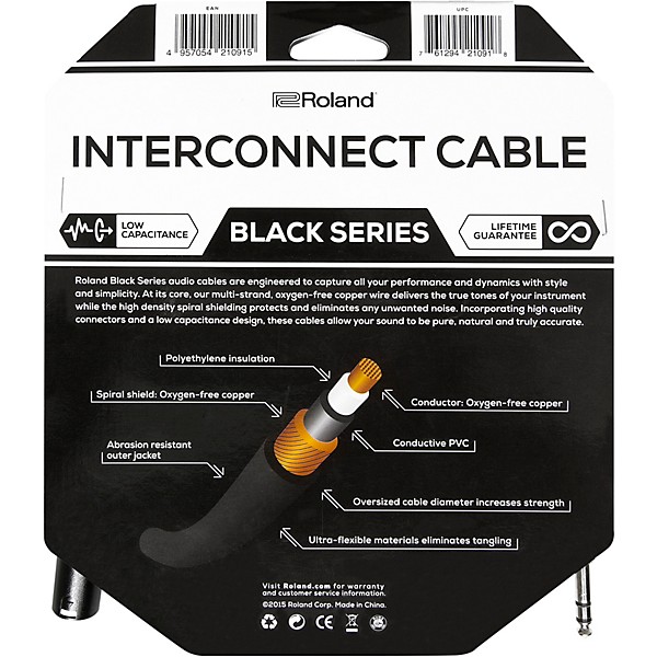 Roland Black Series 1/4" TRS-XLR(Male) Interconnect Cable 10 ft. Black