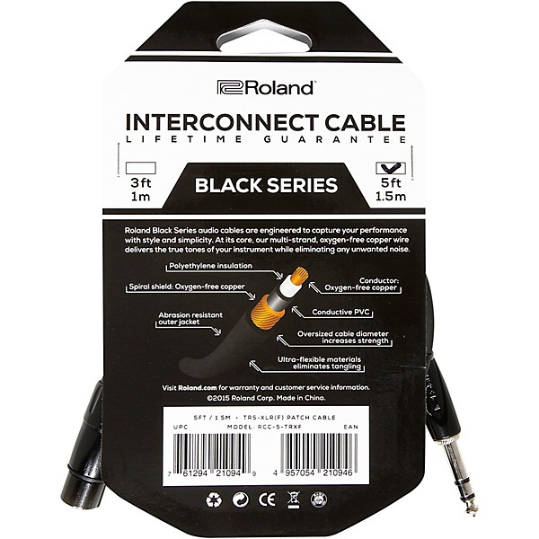 Roland Black Series 1/4" TRS-XLR(Female) Interconnect Cable 5 ft. Black