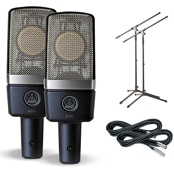 AKG C214 Large-Diaphragm Condenser Mic Cable and Stand Drum Overhead Package