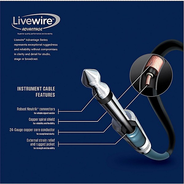 Livewire Advantage Instrument Patch Cable Angled/Angled 3-Pack 6 in. Black