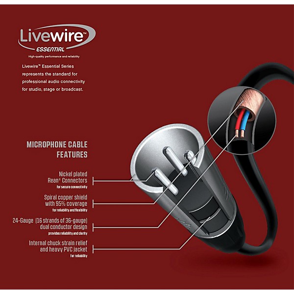 Livewire Essential XLR Microphone Cable with On/Off Switch 25 ft. Black
