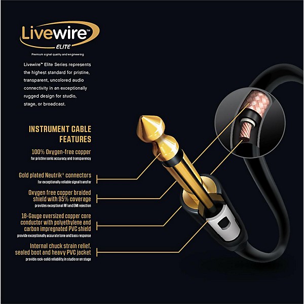 Livewire Elite Instrument Patch Cable 6" Angled/Angled 6 in. Black