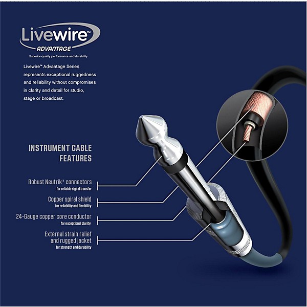 Livewire Advantage Angled/Straight Instrument Cable 25 ft. Black