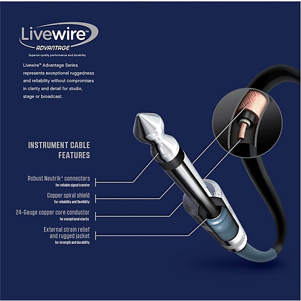 Livewire Advantage Angled/Straight Instrument Cable 15 ft. Black
