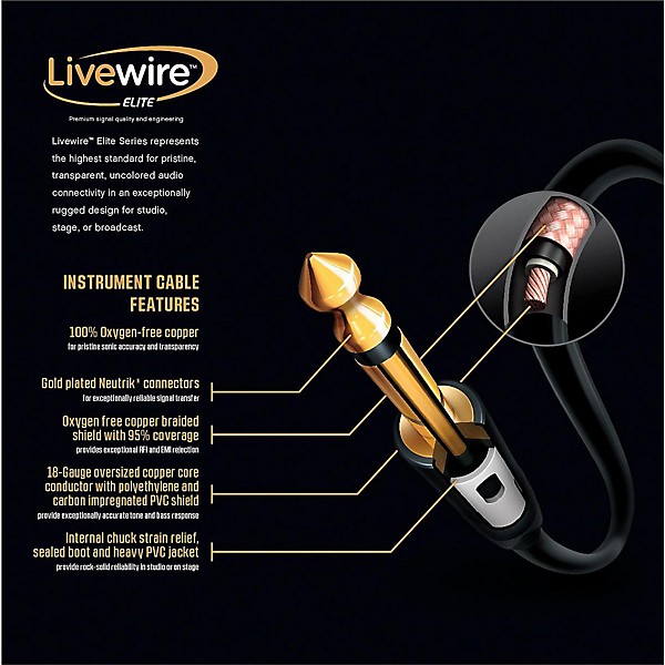 Livewire Elite 12g Speaker Cable 1/4" to 1/4" 15 ft. Black