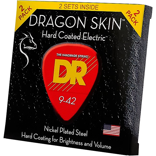 DR Strings Dragon Skin (2 Pack) Light Coated Electric Guitar Strings (9-42)