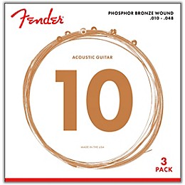 Fender 60XL Phosphore Bronze Acoustic Guitar Strings Extra Light Gauge 10-48 (3-Pack)