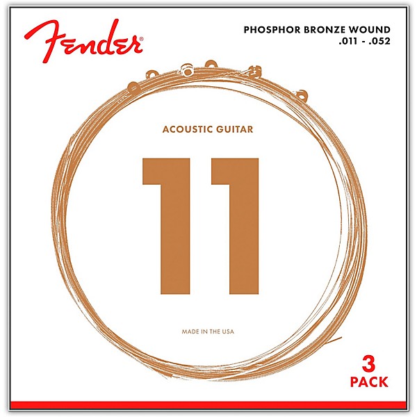 Fender 60CL Phosphor Bronze Custom Light Acoustic Guitar Strings 11-52 (3-Pack)