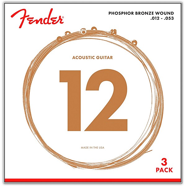 Fender 60L Phosphore Bronze Acoustic Guitar Strings, Light Gauge 12-53 (3-Pack)