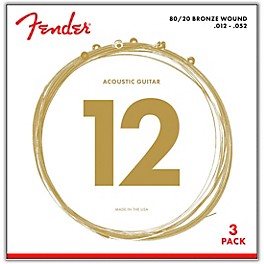 Fender 70L 80/20 Phosphore Bronze Acoustic Guitar Strings, Light Gauge 12-52 (3-Pack)