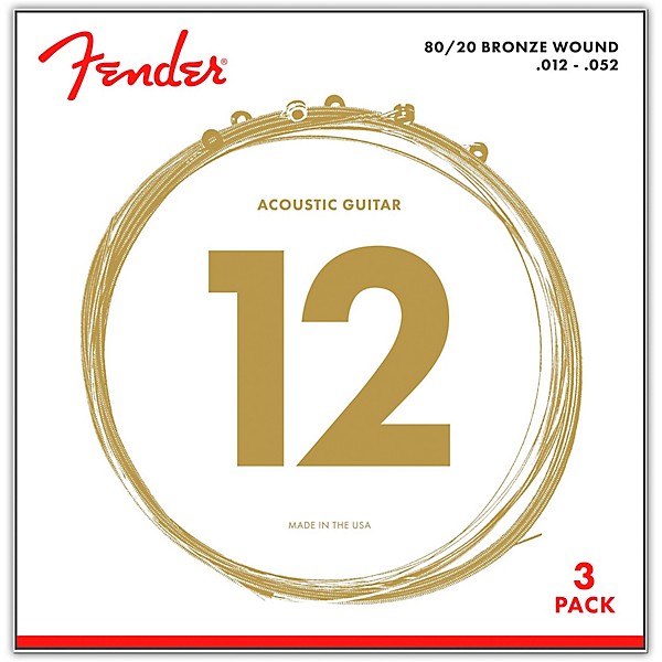 Fender 70L 80/20 Phosphore Bronze Acoustic Guitar Strings, Light Gauge 12-52 (3-Pack)