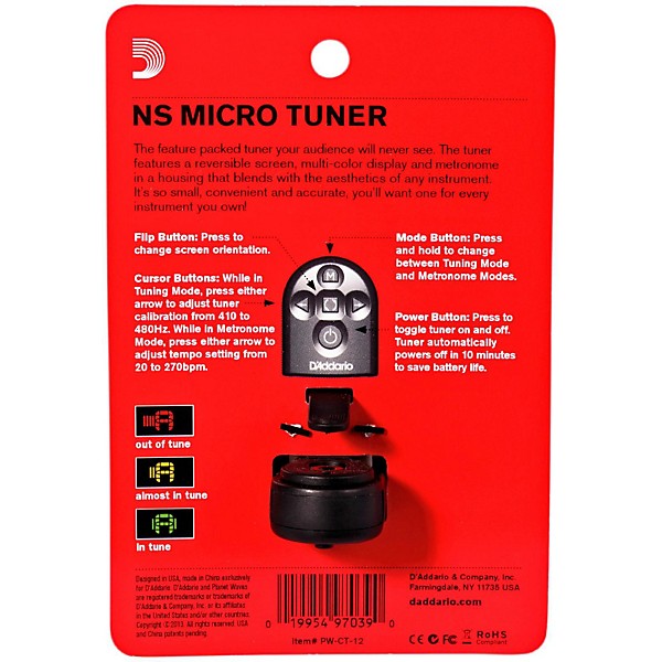 D'Addario NB1356 Nickel Bronze Medium Acoustic Strings 3-Pack with FREE NS Micro Headstock Tuner
