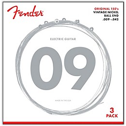 Fender 150L Nickel Ball End Light Guitar Strings, Gauges 9-42 (3-Pack)