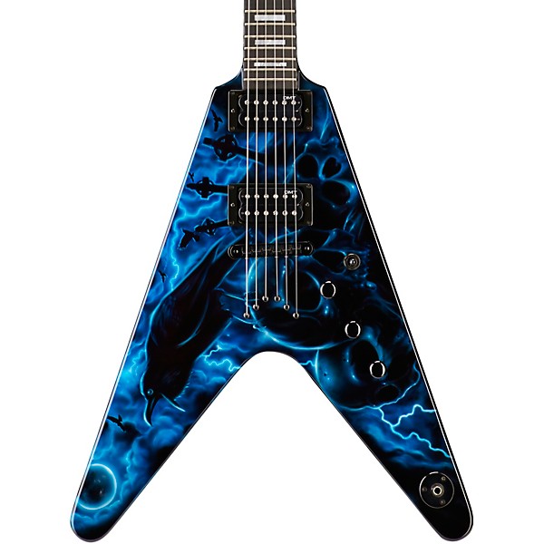 Dean USA Custom V Hand-Painted Graphic Electric Guitar Graveyard Raven Blue