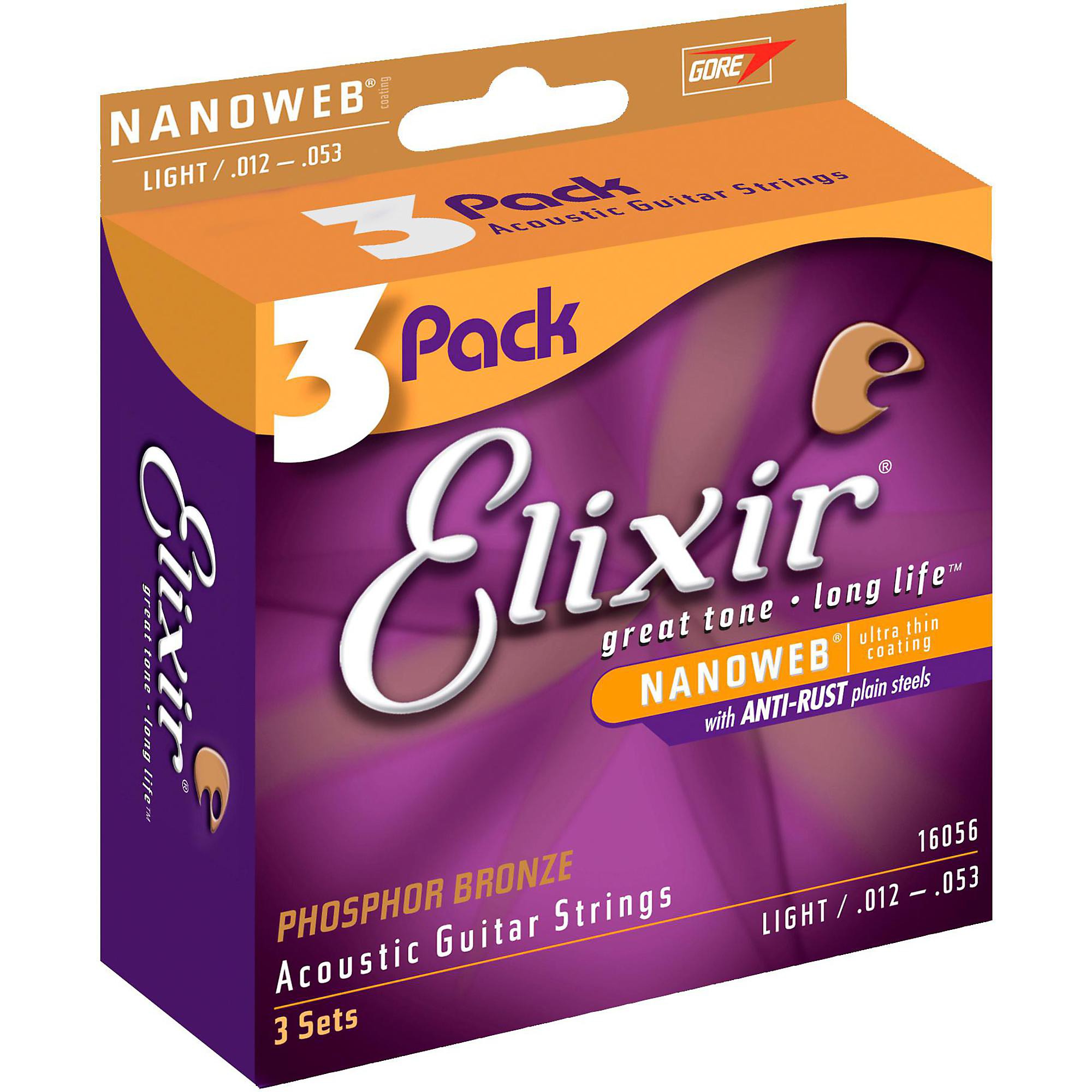 Elixir Light Nanoweb Phosphor Bronze Acoustic Guitar Strings