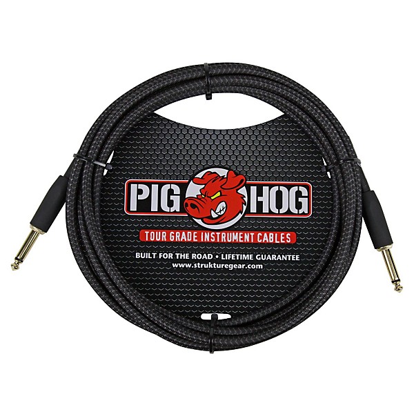 Pig Hog Instrument Cable Black Woven 1/4" to 1/4" 10 ft. Black Woven