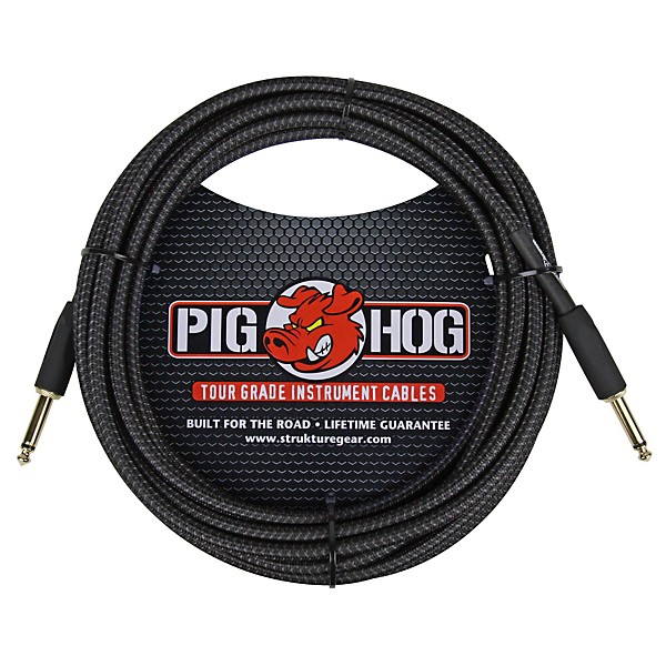 Pig Hog Instrument Cable Black Woven 1/4" to 1/4" 20 ft. Black Woven