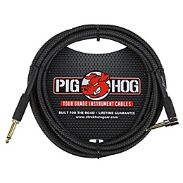 Pig Hog Instrument Cable Black Woven 1/4" to 1/4" Right Angle 10 ft. Black Woven
