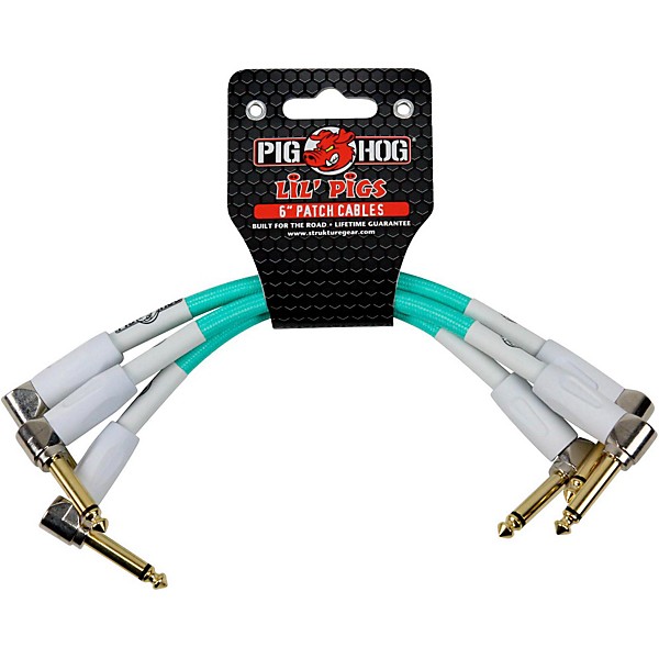 Pig Hog Instrument Cables Lil Pigs 6 in. Patch Cables (3-Pack) Sea Foam Green