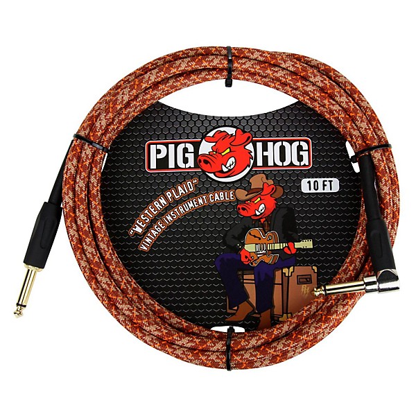 Pig Hog Instrument Cable Western Plaid 1/4" to 1/4" Right Angle 10 ft. Western Plaid