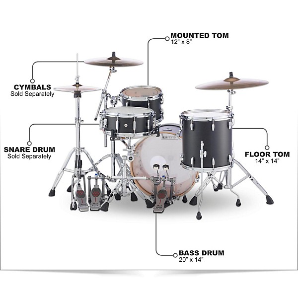 Pearl Masters Maple Complete 3-Piece Shell Pack Matte Black Mist