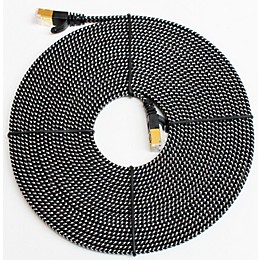 Tera Grand CAT7 10 Gigabit Ethernet Ultra Flat Braided Cable, Black/White 25 ft. Black and White