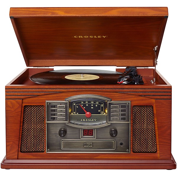 Open Box Crosley Lancaster All-in-one Belt-Drive Turntable Record Player with CD, Cassette and Radio Level 1 Paprika