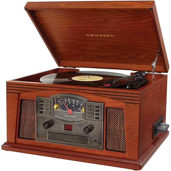Open Box Crosley Lancaster All-in-one Belt-Drive Turntable Record Player with CD, Cassette and Radio Level 1 Paprika