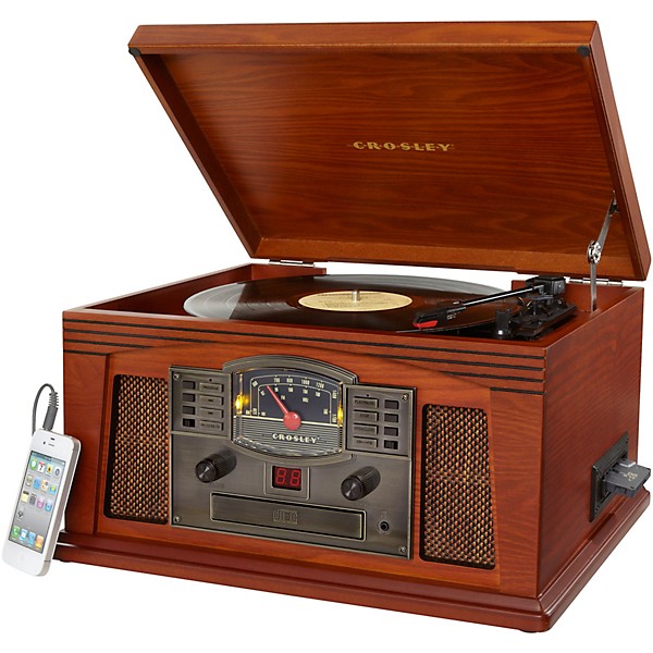 Open Box Crosley Lancaster All-in-one Belt-Drive Turntable Record Player with CD, Cassette and Radio Level 1 Paprika