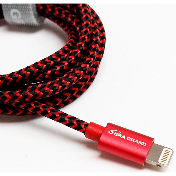 Tera Grand Apple MFi Certified - Lightning to USB Braided Cable with Aluminum Housing 4 ft. Red and Black