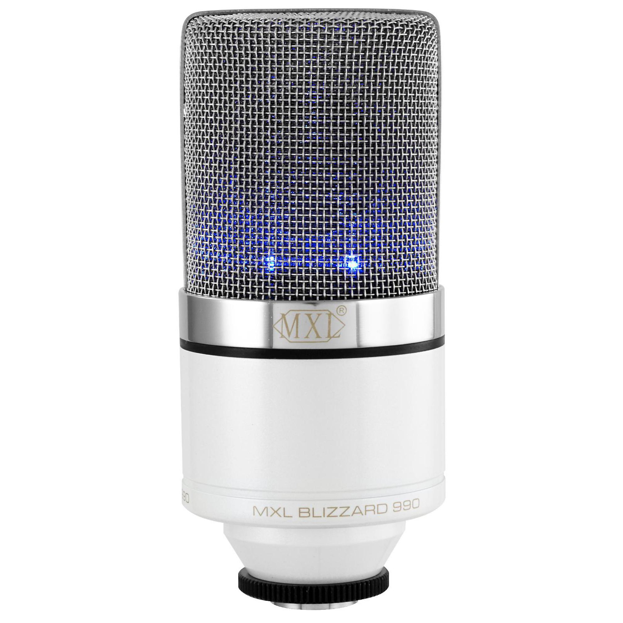 MXL 990 Blizzard White Limited-Edition LDC Microphone With Blue