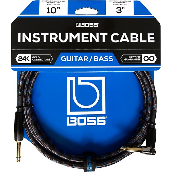 BOSS 1/4" Angle - Straight Instrument Cable 10 ft.