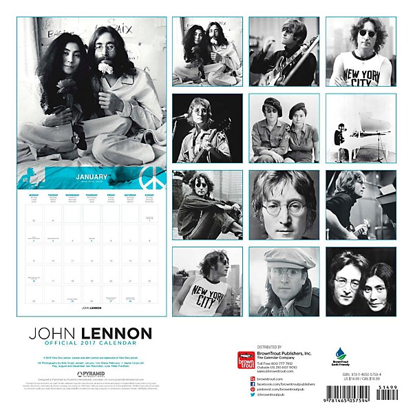 Browntrout Publishing John Lennon 2017 Pyramid Calendar