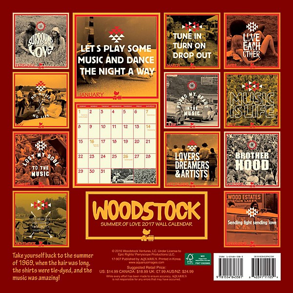 Browntrout Publishing Woodstock 2017 12x12 NMR Calendar