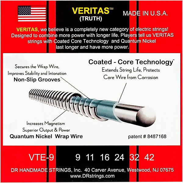 DR Strings VERITAS - Accurate Core Technology Light Electric Guitar Strings (9-42)