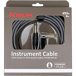 Kirlin Premium Plus Straight to Right Angle Instrument Cable, Carbon Gray Woven Jacket 20 ft.
