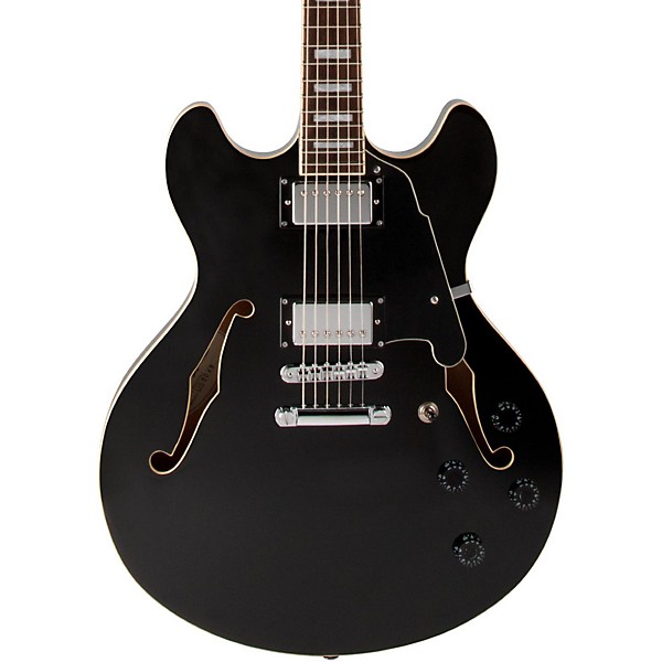 D'Angelico Premier Series DC with Stop Tail Piece Hollowbody Electric Guitar Black