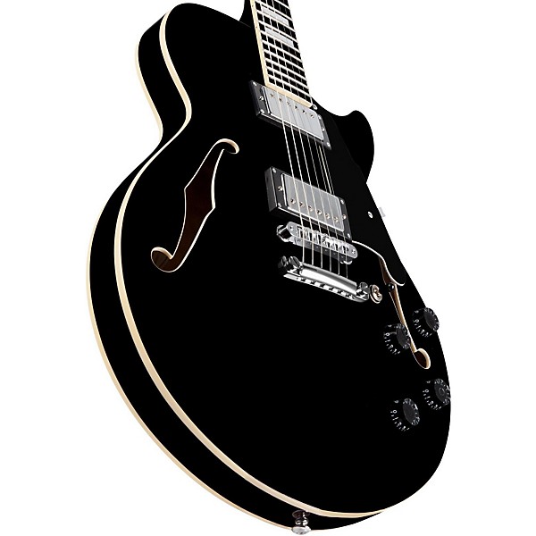 Open Box D'Angelico Premier Series SS Semi-Hollowbody Electric Guitar with Center Block and Stopbar Tailpiece Level 2 Blac...