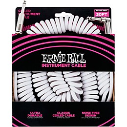 Open Box Ernie Ball Coiled Ultraflex Straight-Angle Instrument Cable - White Level 1 30 ft.
