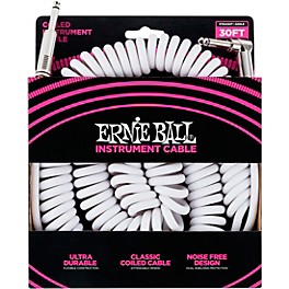 Ernie Ball Coiled Ultraflex Straight-Angle Instrument Cable - White 30 ft.