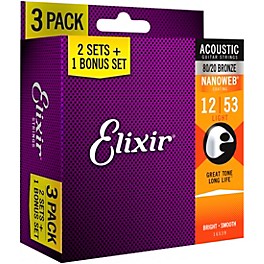 Elixir BONUS PACK! NANOWEB Coating 80/20 Bronze Light Acoustic Guitar Strings 3-Pack