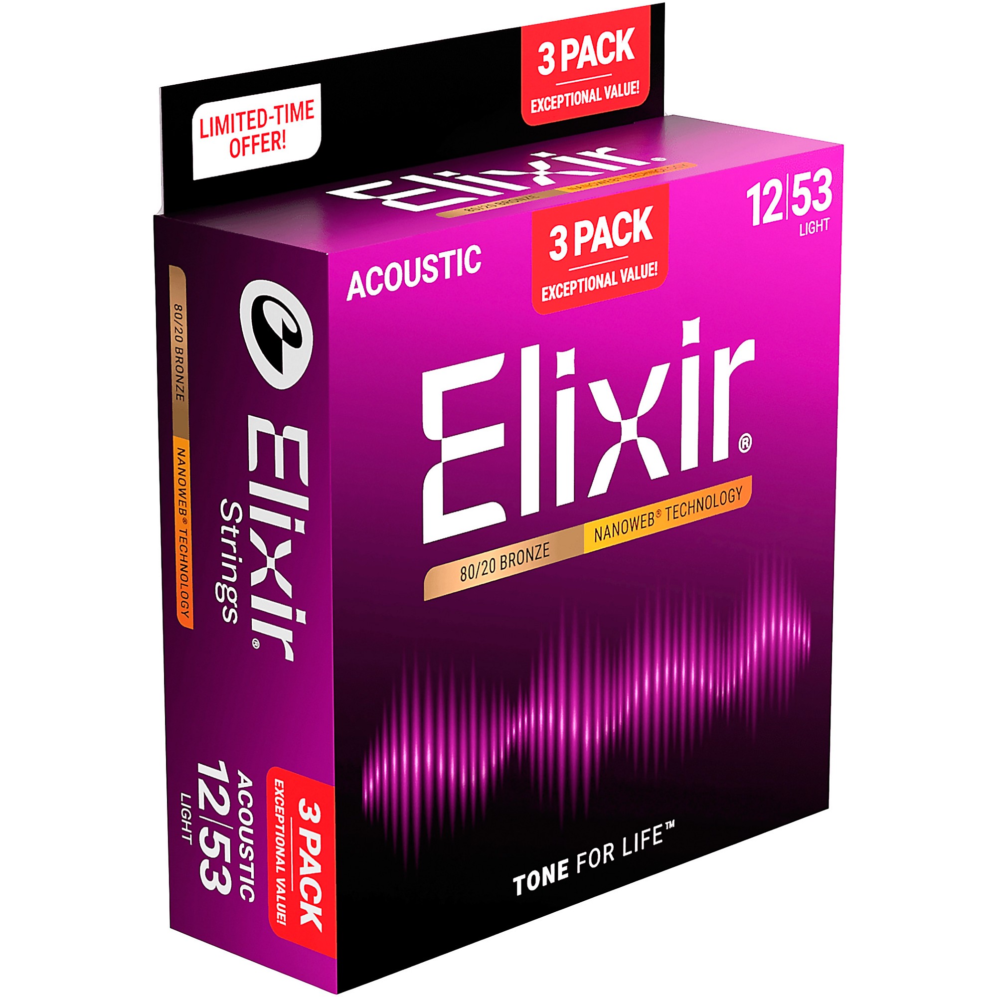 Elixir 80/20 Bronze Acoustic Guitar Strings With NANOWEB Coating