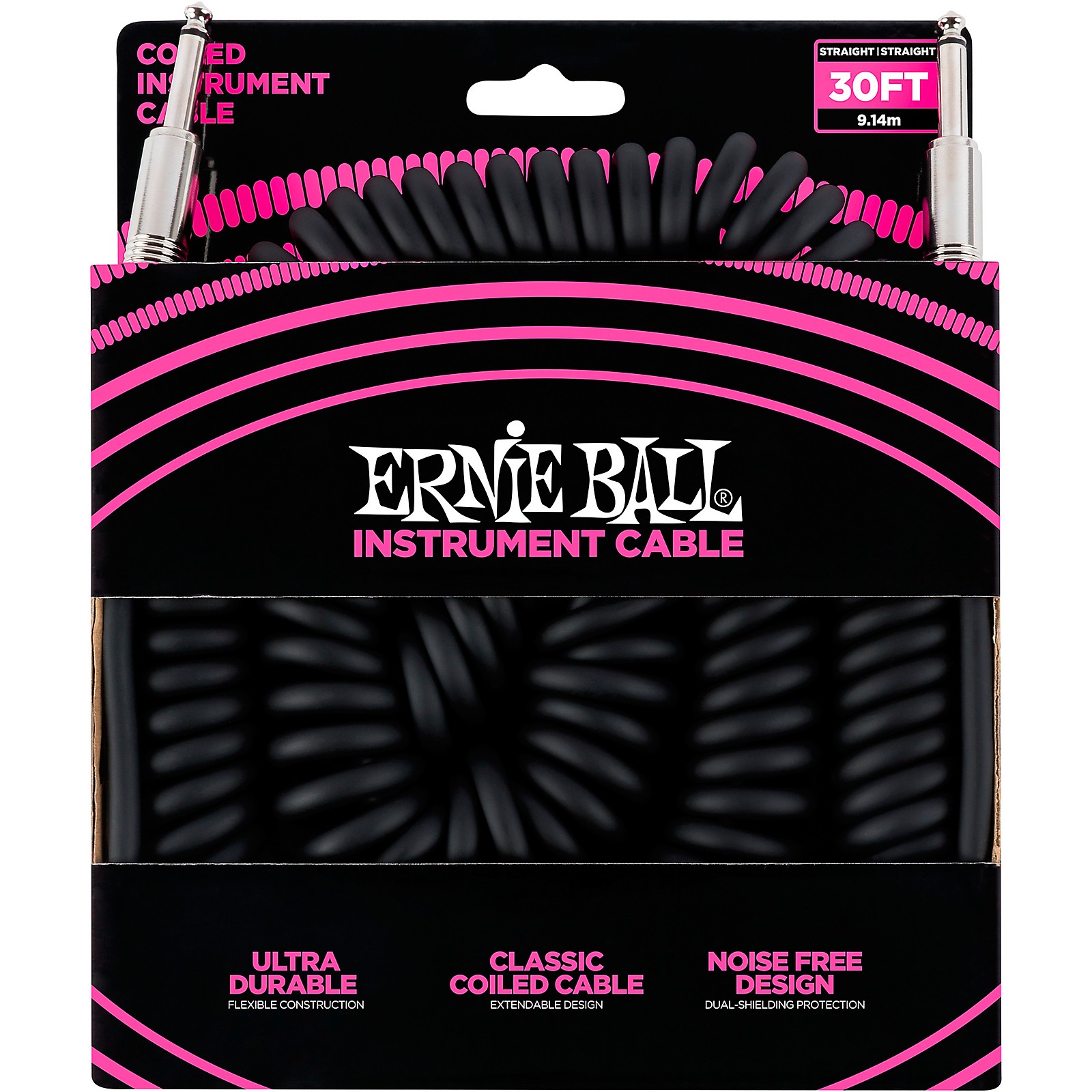 Ernie Ball Coiled Straight-Straight Instrument Cable - Black 30 ft. | Guitar  Center