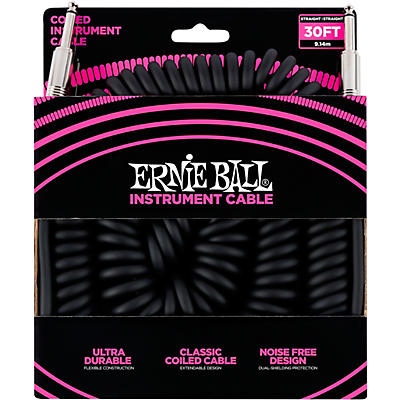 Ernie Ball Coiled Straight-Straight Instrument Cable Black 30 Ft. for sale