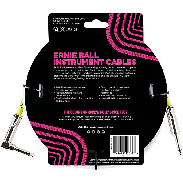 Ernie Ball Straight-Angle Instrument Cable - White 10 ft.