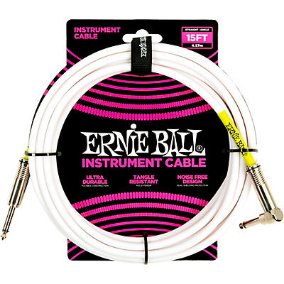 Ernie Ball Straight-Angle Instrument Cable White 15 Ft. for sale