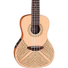 Luna Concert Solid Spruce Top Tapa Design Acoustic Electric Ukulele Natural