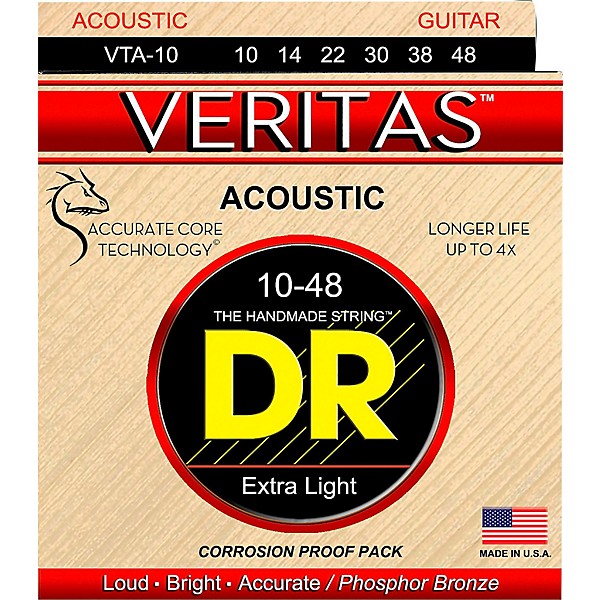 DR Strings Veritas - Perfect Pitch with Dragon Core Technology Custom Light Acoustic Strings 10-48 (3-Pack)