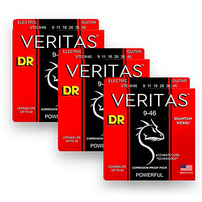 Dr Strings Veritas Accurate Core Technology Light And Heavy Electric Guitar Strings (9-46) 3-Pack for sale