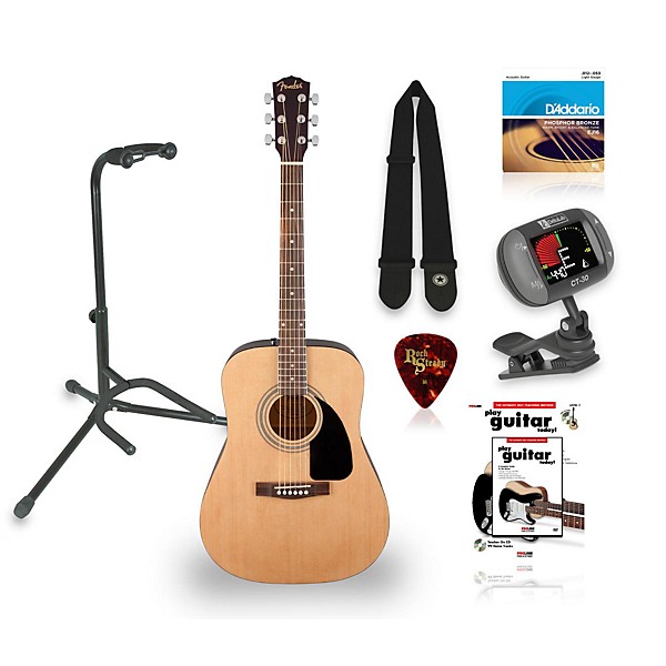 Fender FA-100 Acoustic Guitar with Gig Bag Bundle Natural